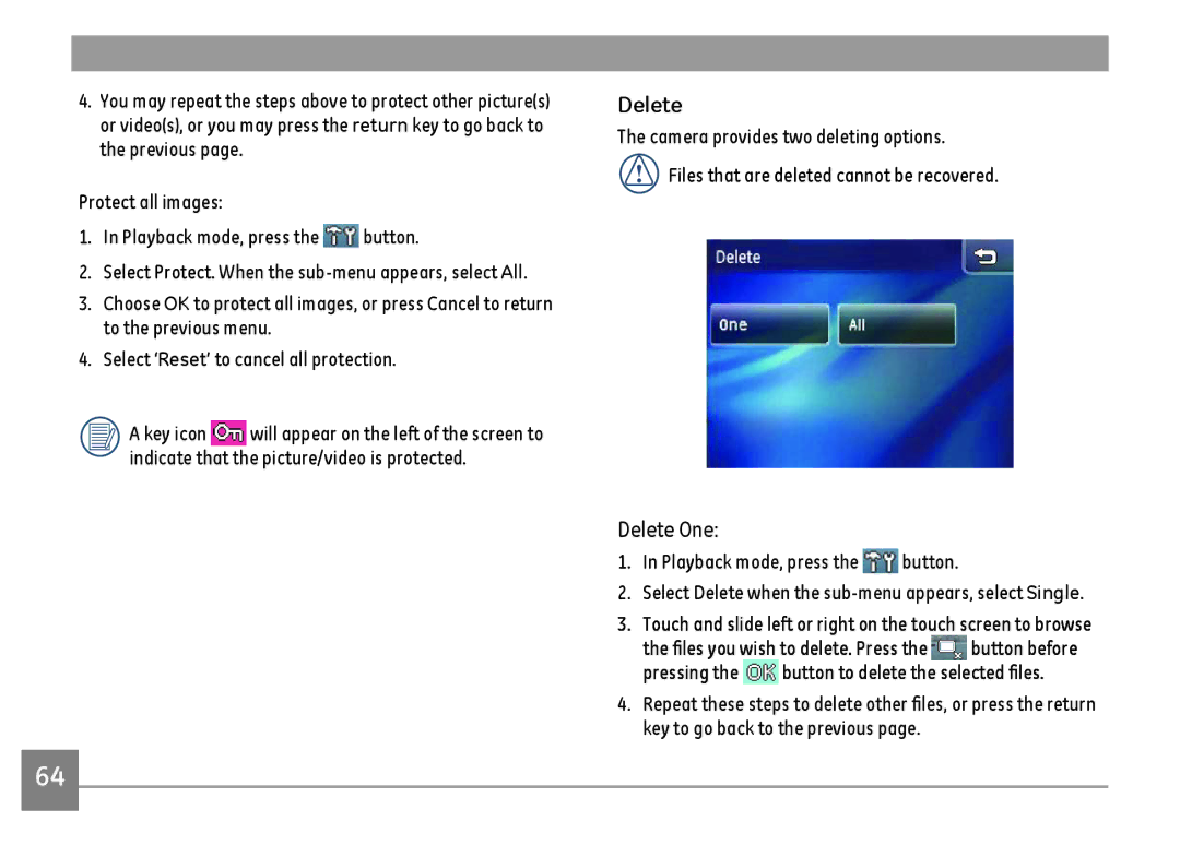 GE E1486TW/G user manual Delete One 