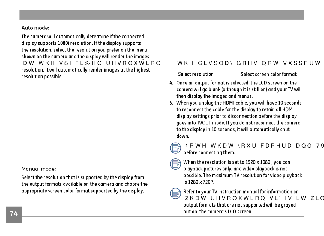 GE E1486TW/G user manual Manual mode, Select resolution 