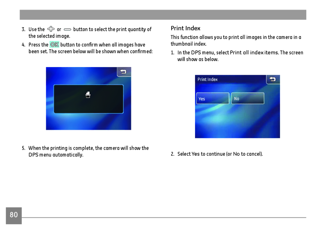 GE E1486TW/G user manual Print Index, Select Yes to continue or No to cancel 