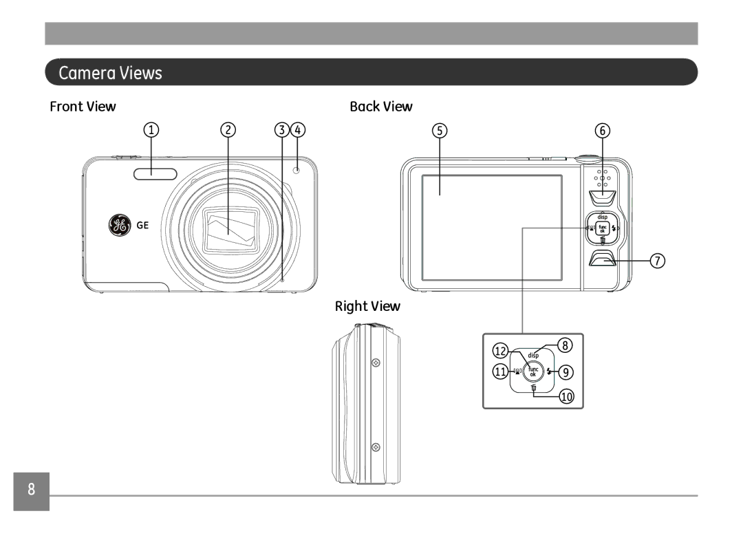 GE E1680W user manual Camera Views, Back View Right View 