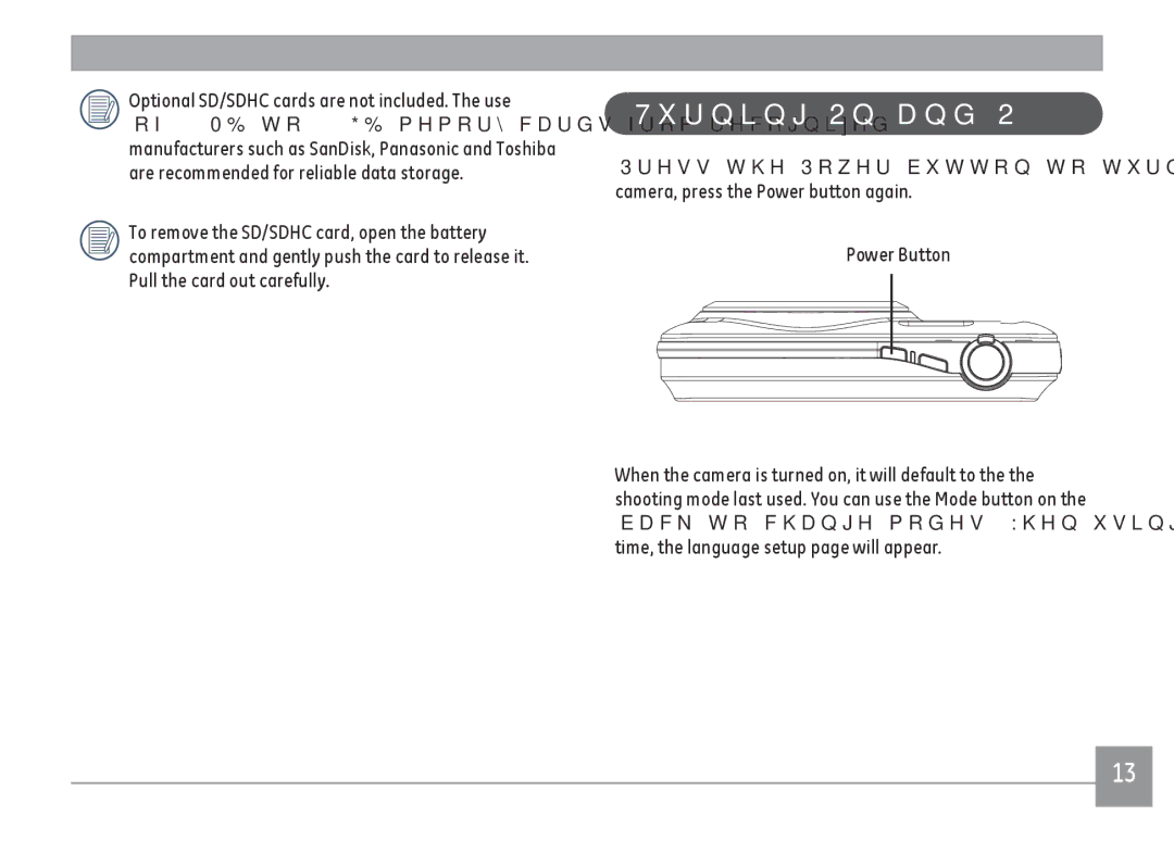 GE E1680W user manual Turning On and Off 