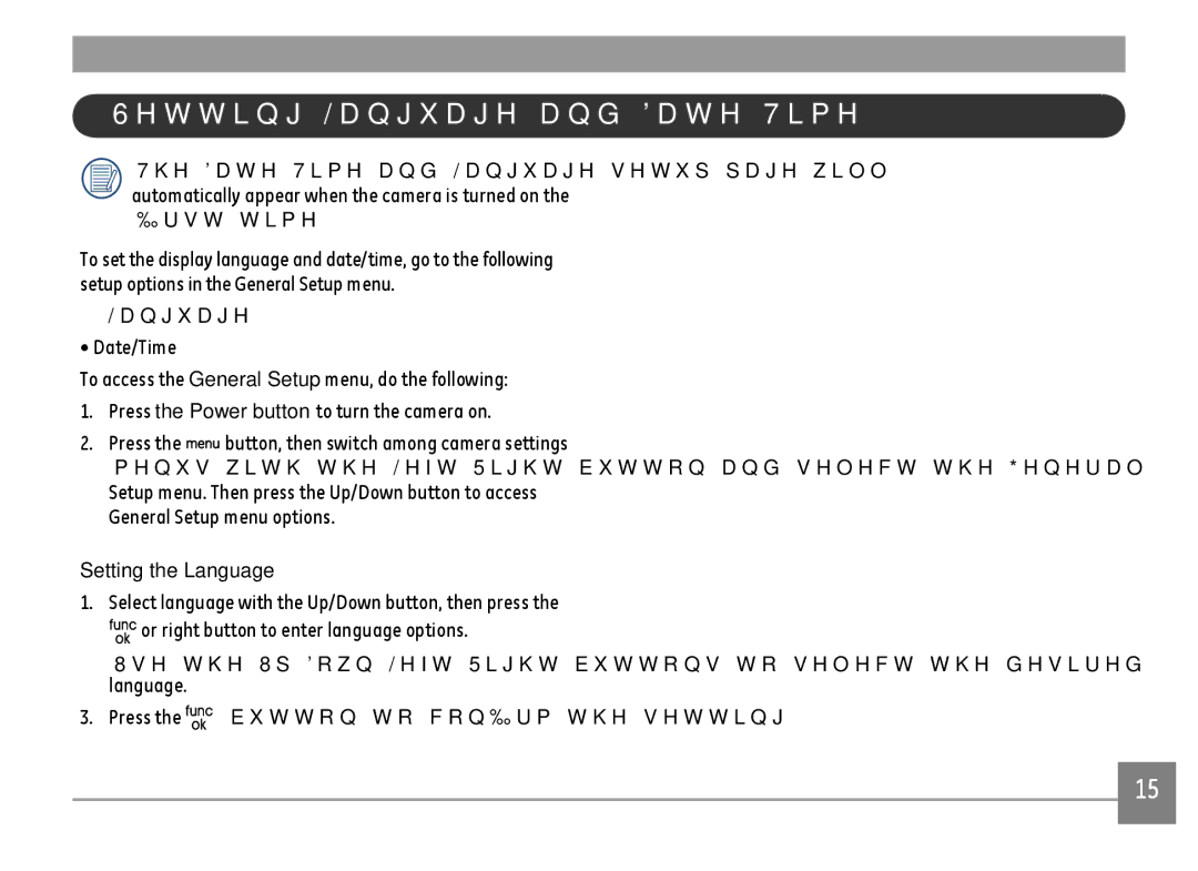 GE E1680W user manual Setting Language and Date/Time, Setting the Language 