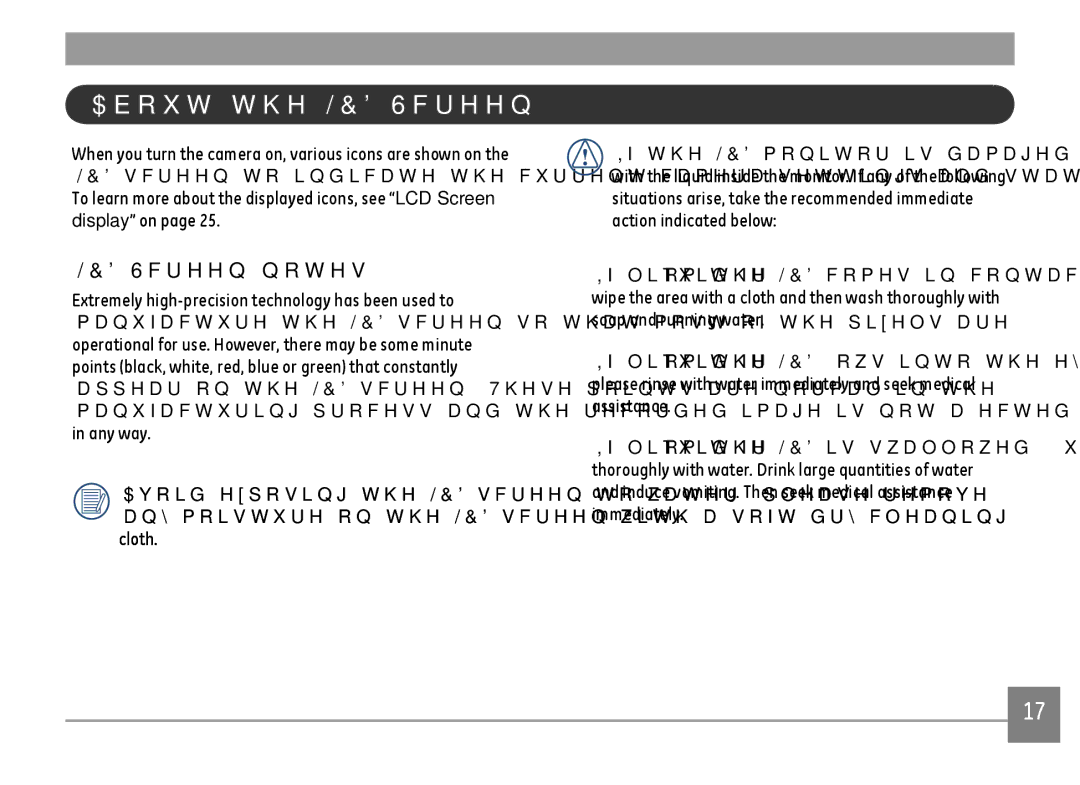 GE E1680W user manual About the LCD Screen, LCD Screen notes 