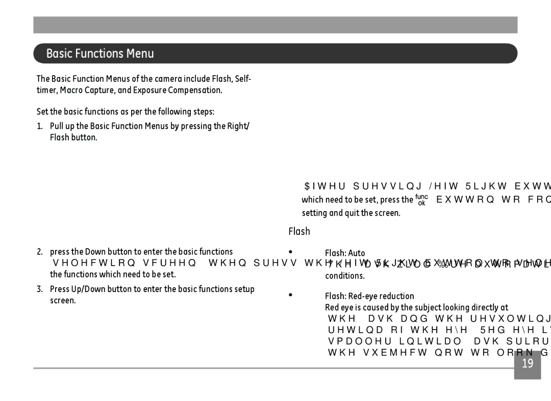 GE E1680W user manual Basic Functions Menu 