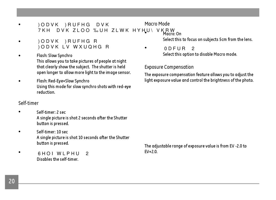 GE E1680W user manual Flash Forced flash Flash will fire with every shot, Flash Slow Synchro 