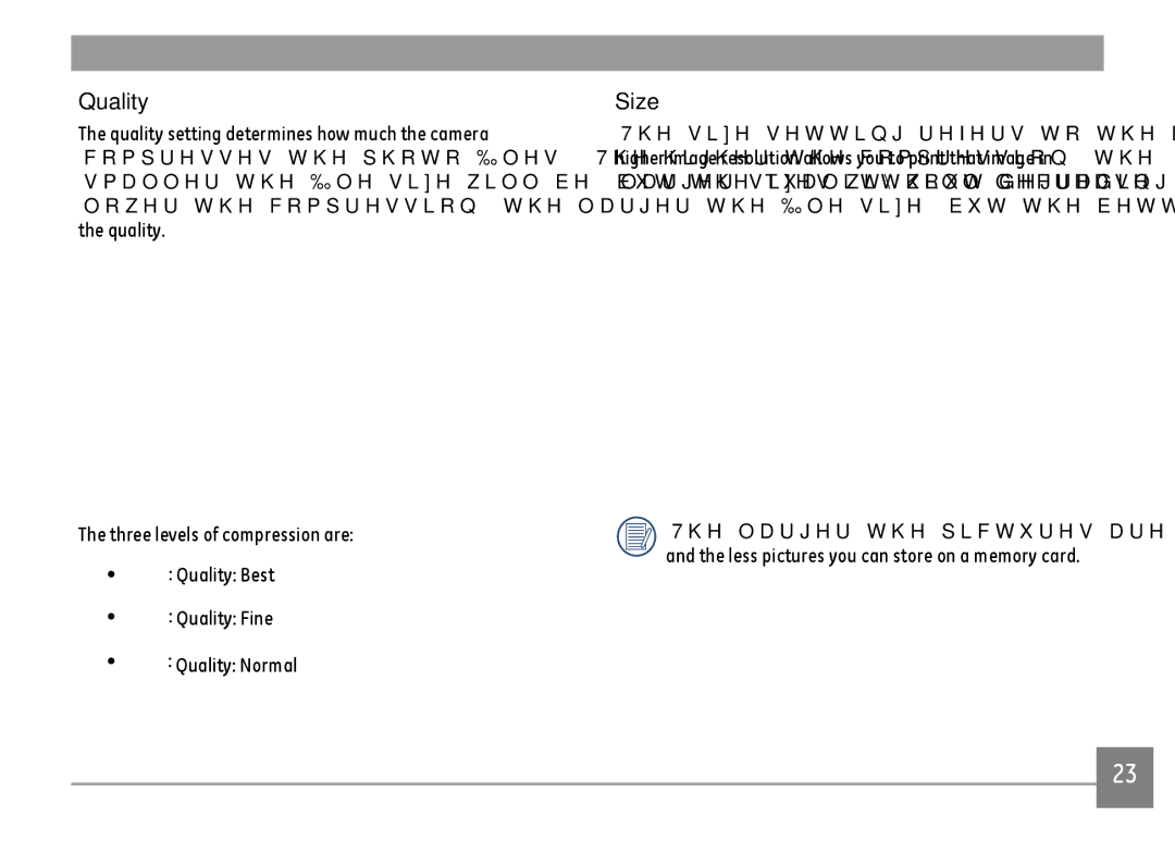 GE E1680W user manual Quality, Size 