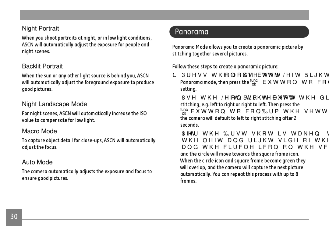 GE E1680W user manual Night Portrait, Backlit Portrait, Night Landscape Mode, Macro Mode, Auto Mode 