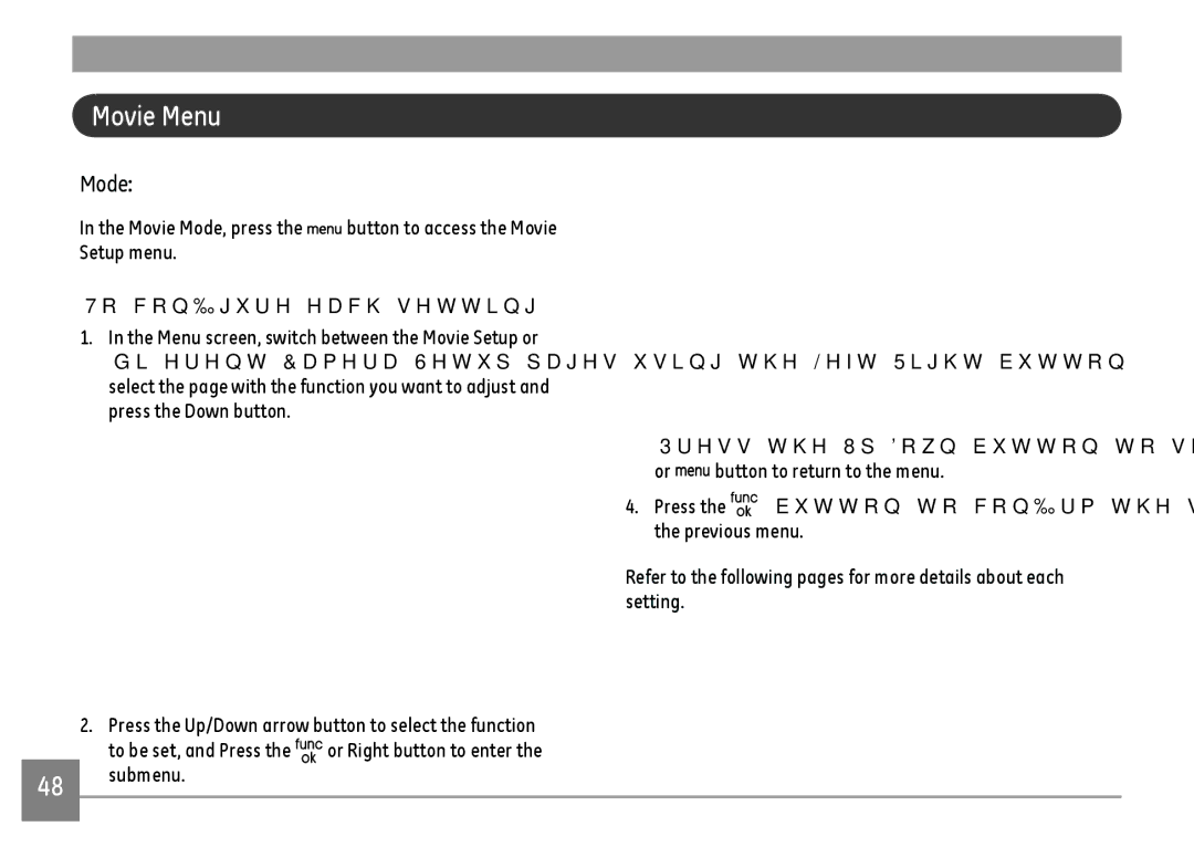 GE E1680W user manual Movie Menu 