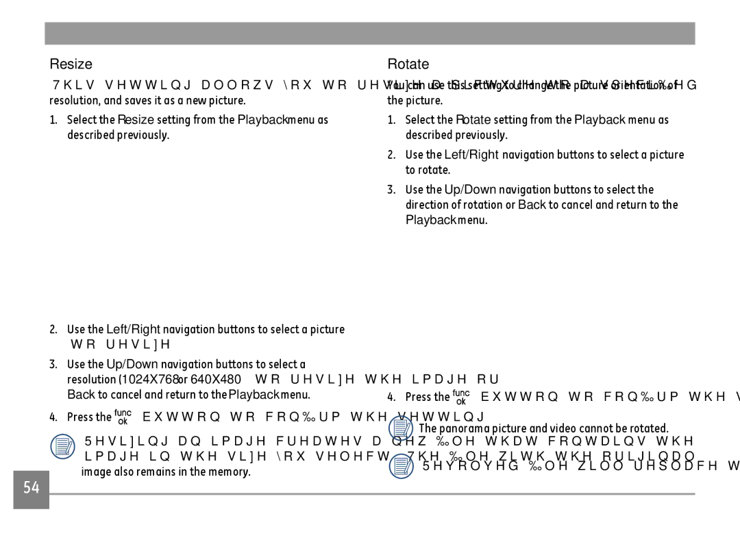 GE E1680W user manual Resize, Rotate 