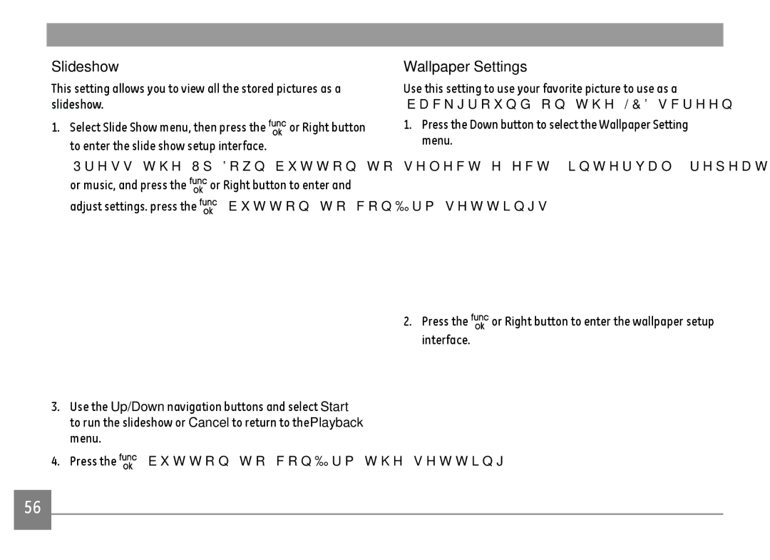 GE E1680W user manual Slideshow, Wallpaper Settings 