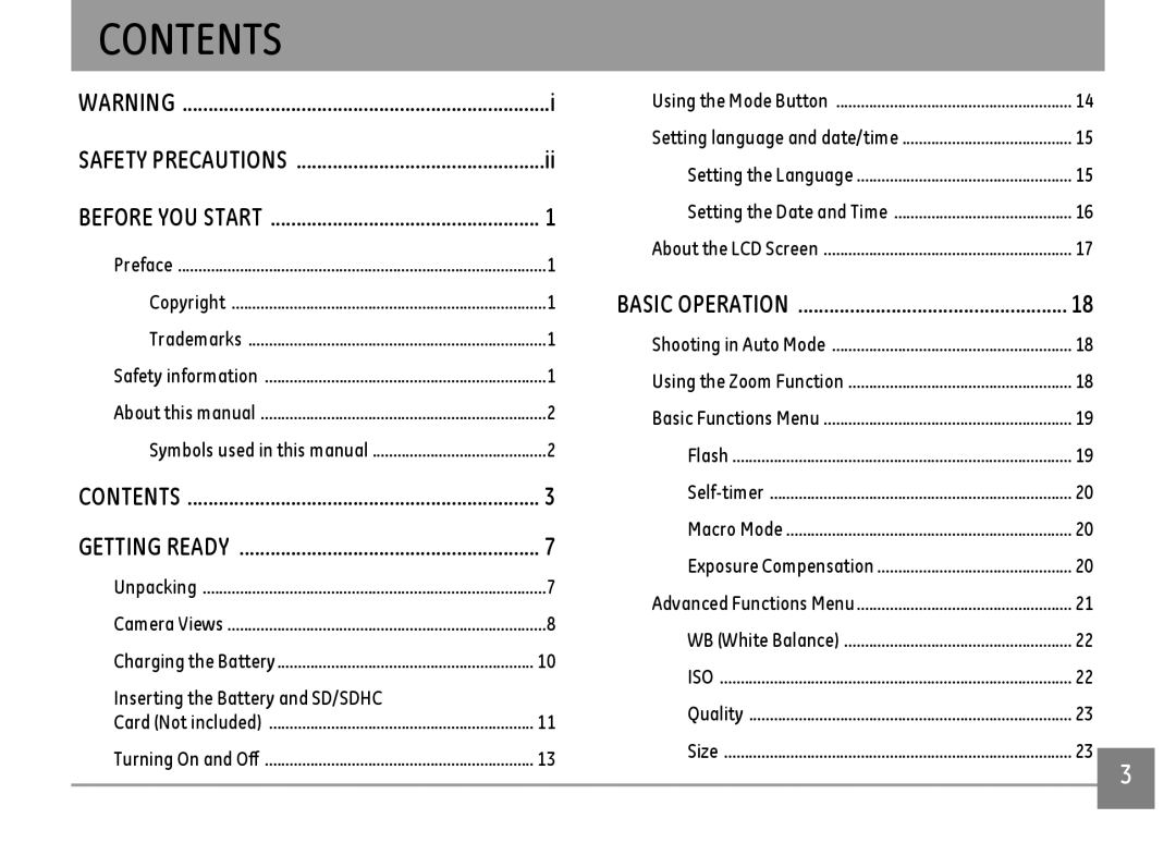 GE E1680W user manual Contents 