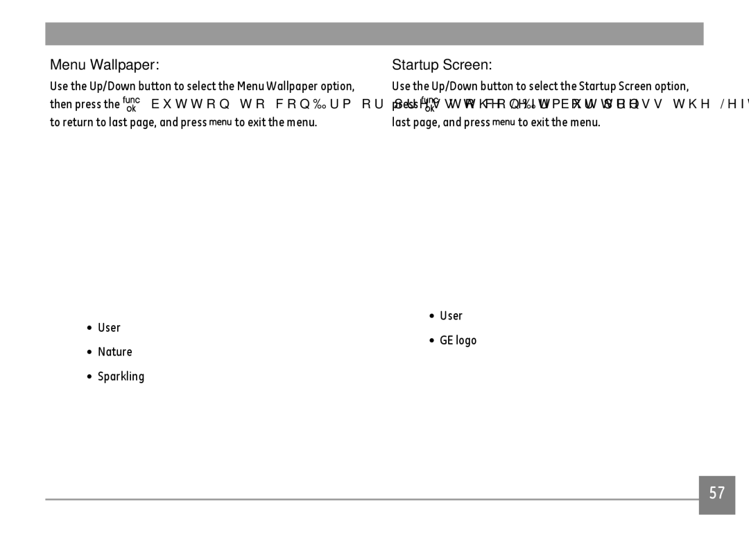 GE E1680W user manual Menu Wallpaper, Startup Screen 