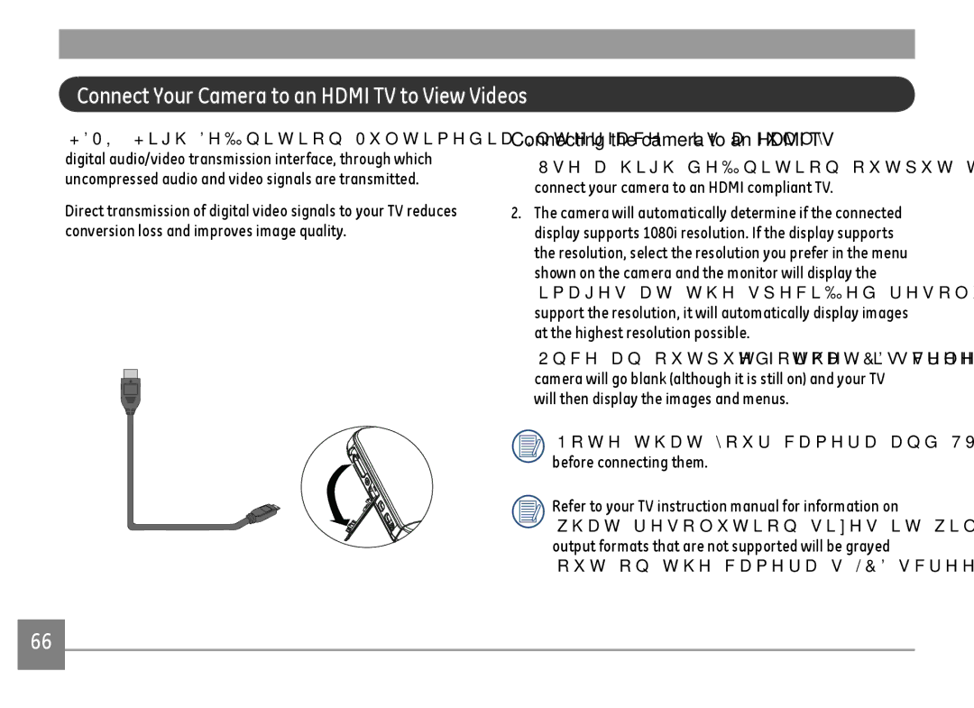 GE E1680W user manual Connect Your Camera to an Hdmi TV to View Videos, Connecting the camera to an Hdmi TV 