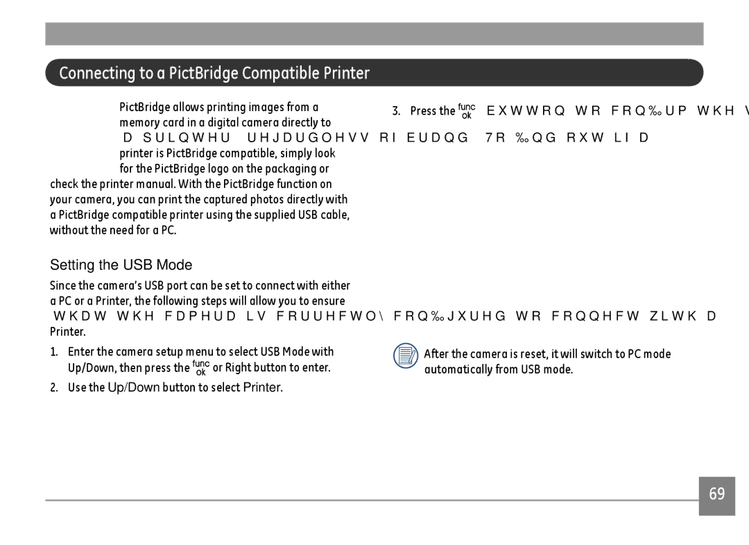 GE E1680W user manual Connecting to a PictBridge Compatible Printer 