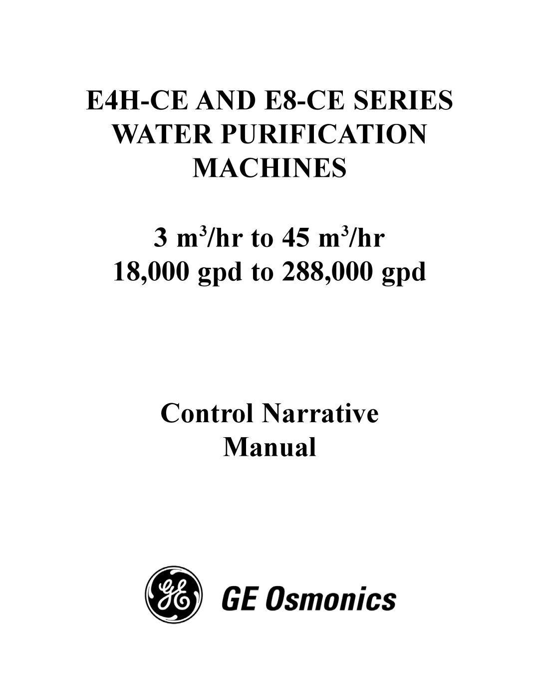 GE manual E4H-CE AND E8-CE SERIES WATER PURIFICATION MACHINES, Manual 