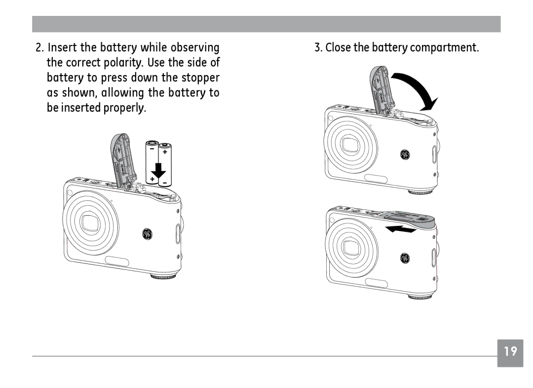 GE E1035, E840S, E1235 user manual Close the battery compartment 