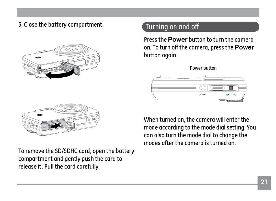 GE E1235, E840S, E1035 user manual Turning on and off 