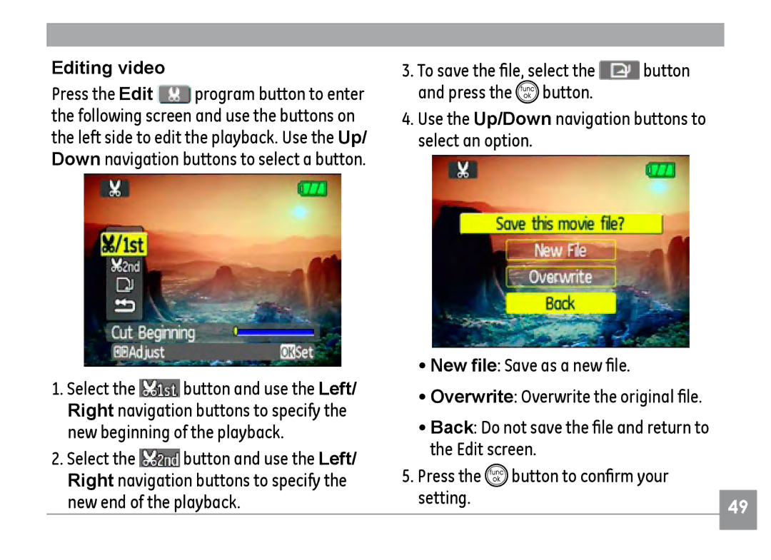 GE E1035, E840S, E1235 user manual Editing video 