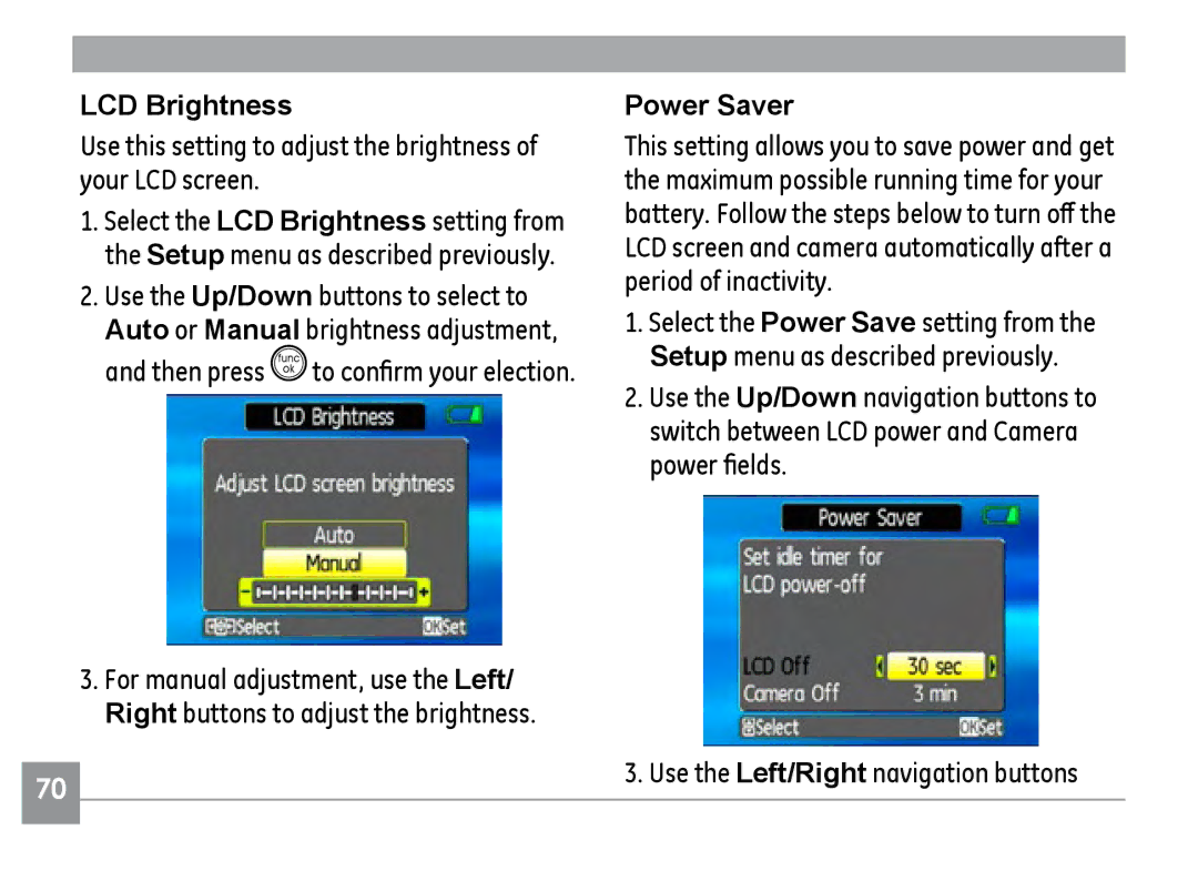 GE E1035, E840S, E1235 user manual LCD Brightness, Power Saver 