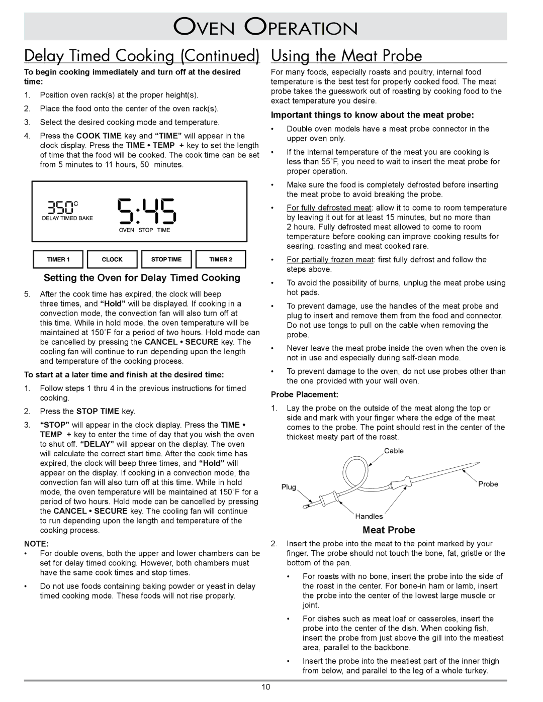 GE ECS, PCS, ECD Oven Operation Delay Timed Cooking, Using the Meat Probe, Important things to know about the meat probe 