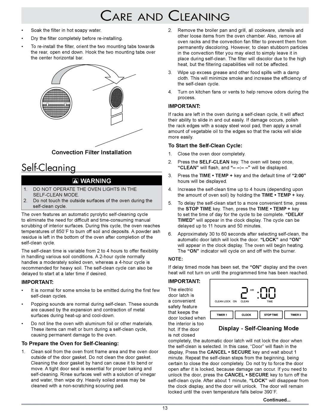 GE MCD, ECS, PCS, ECD, MCS, PCD Care and Cleaning, To Prepare the Oven for Self-Cleaning, To Start the Self-Clean Cycle 