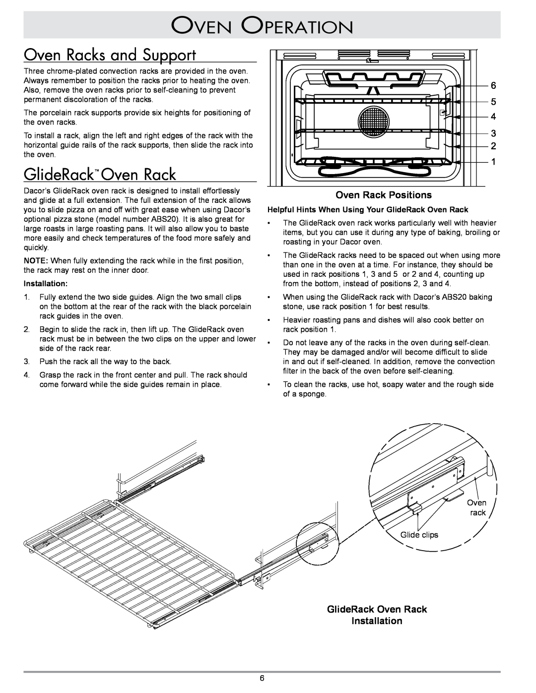 GE ECD, ECS, PCS, MCD, MCS, PCD manual Oven Rack Positions, GlideRack Oven Rack Installation, Oven rack Glide clips 