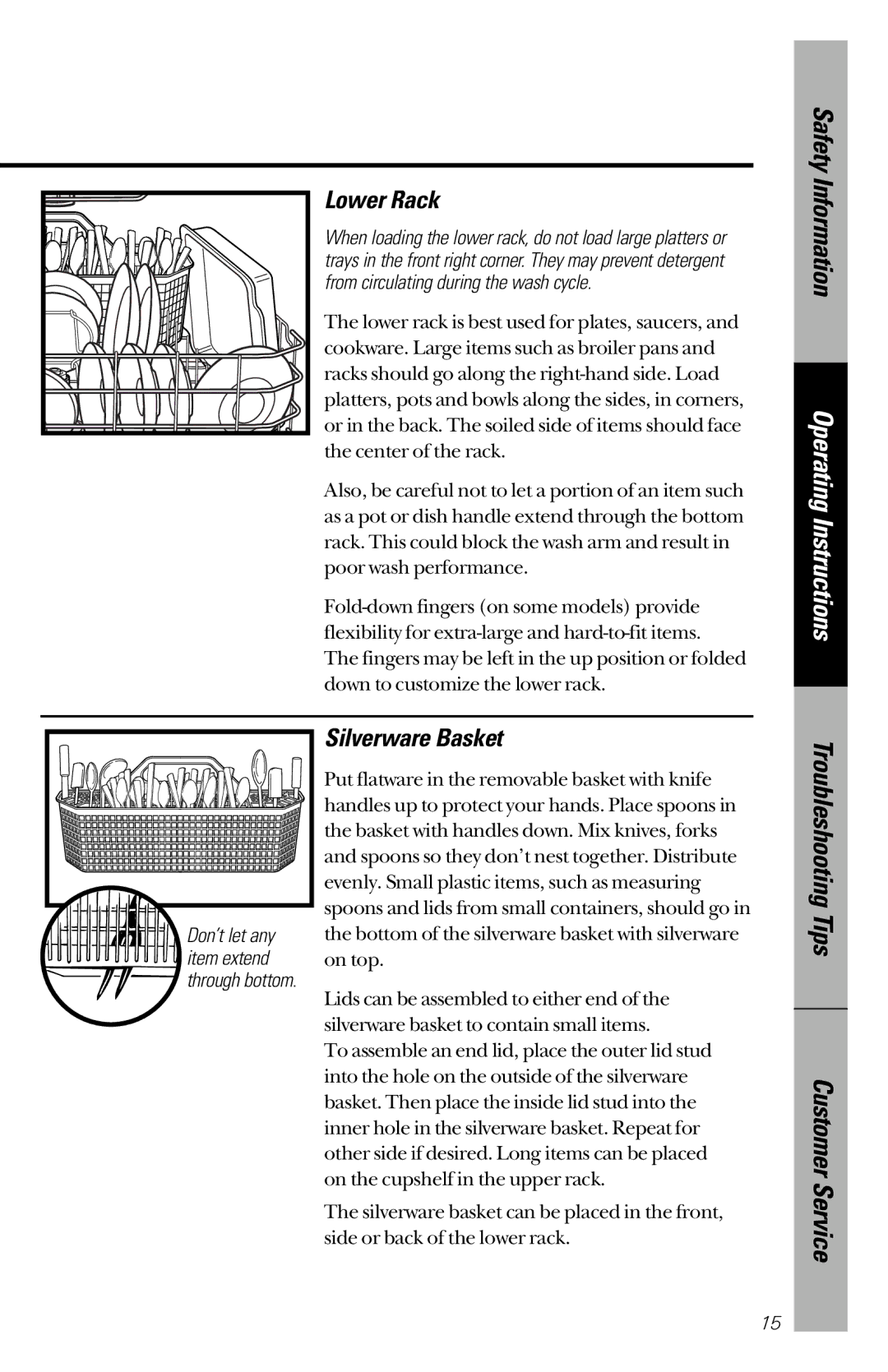 GE EDW2050, EDW2020, GSD5360, GSD5152, GSD5154, GSD5150, EDW2060, EDW2030, 165D4700P207 owner manual Lower Rack, Silverware Basket 