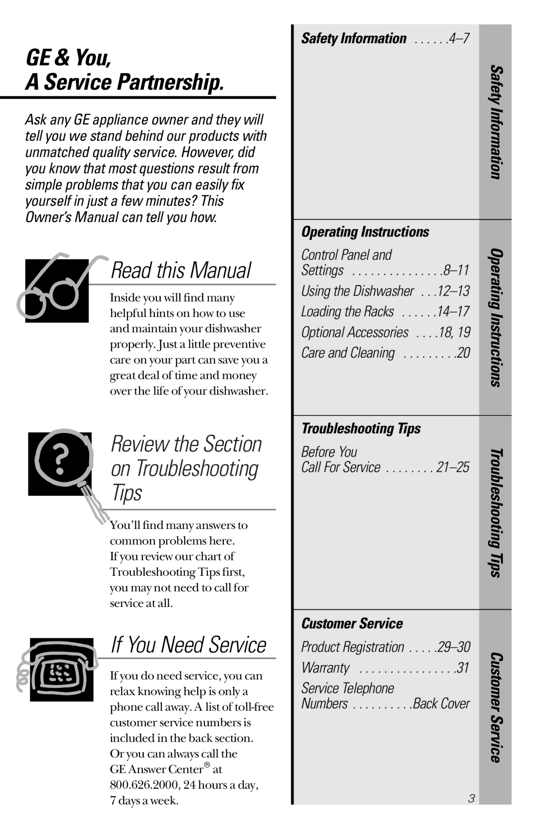 GE GSD5154, EDW2020, GSD5360 GE & You Service Partnership, Operating Instructions, Troubleshooting Tips, Safety Information 