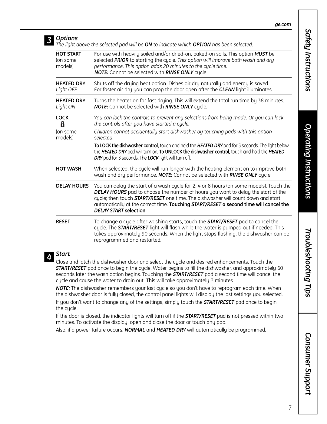 GE GHDA450, EDW5000 owner manual HOT Start, Delay Start selection 