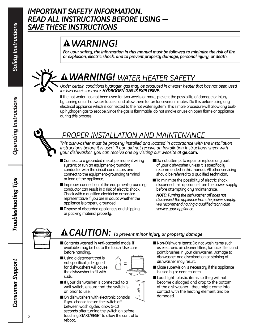 GE EDW5000 Important Safety Information Read All Instructions Before Using, Save These Instructions, Safety Instructions 