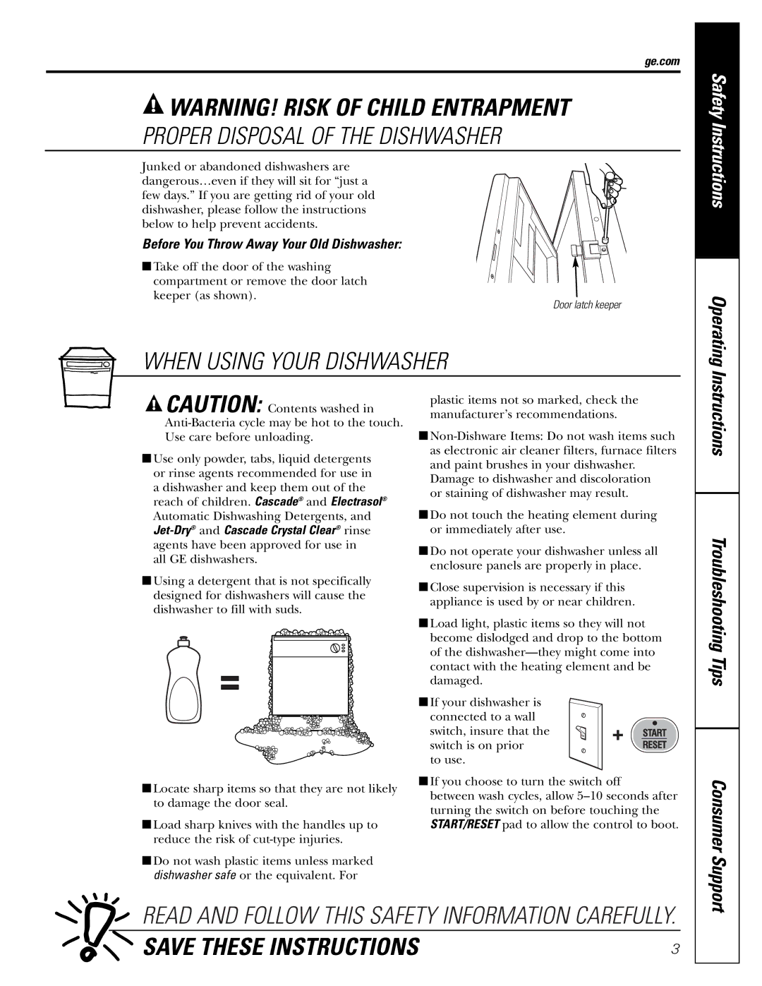 GE GLD4300, EDW6000, GLD4100, GLD4200, GHDA650, GLD6200, GLD5800, GLD5500, GLD6300 manual Proper Disposal of the Dishwasher, Ge.com 