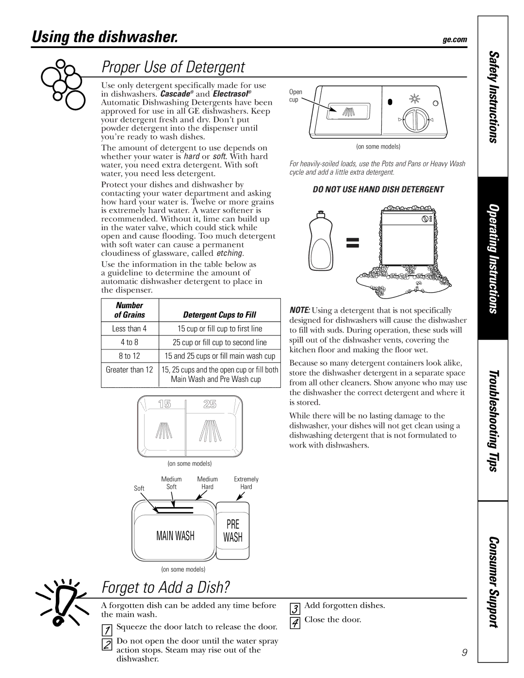 GE GLD6500, EDW6000, GLD4100, GLD4200, GLD4300, GHDA650, GLD6200, GLD5800, GLD5500 Proper Use of Detergent, Safety Instructions 