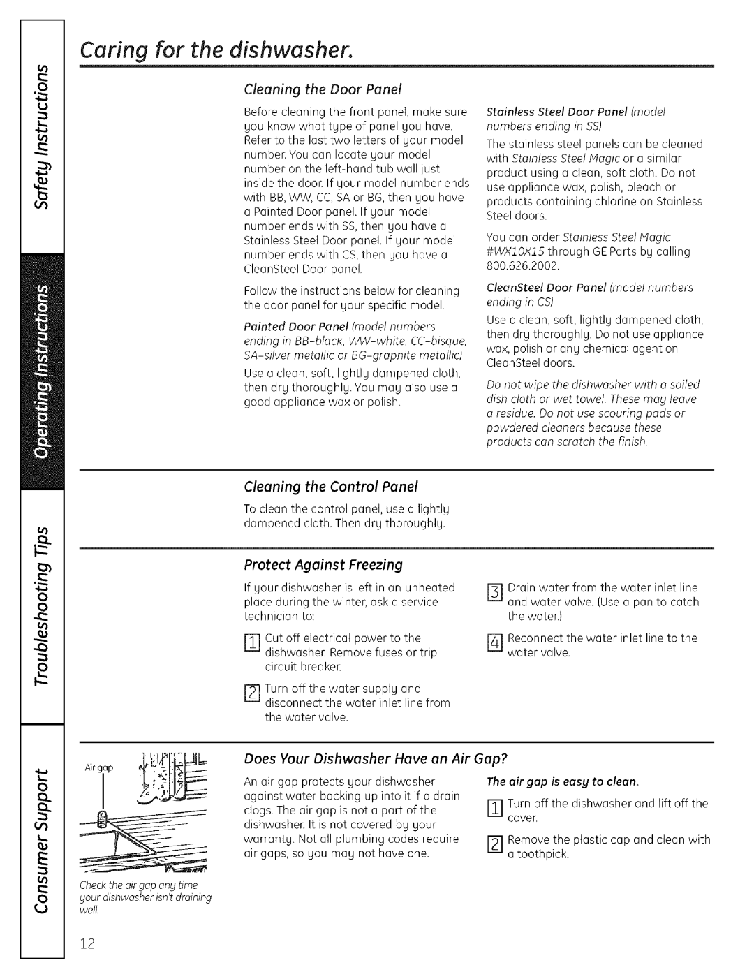 GE EDWSO00 manual Caring for the dishwasher 