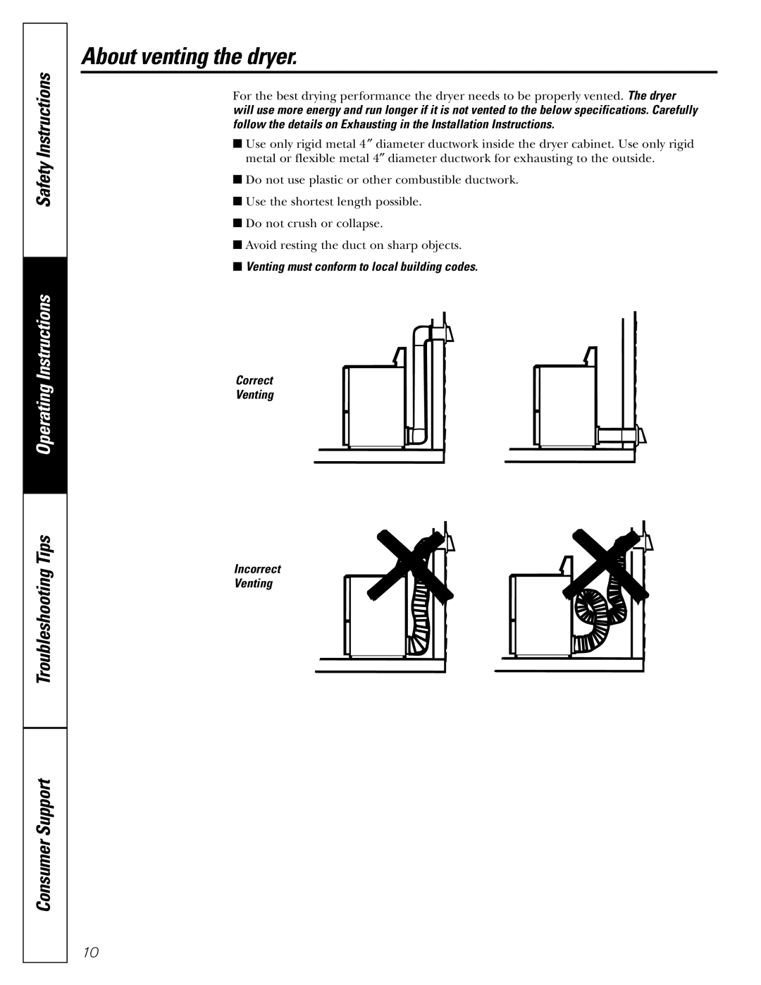 GE EGD6500, EED6500, DWXR486 owner manual About venting the dryer 