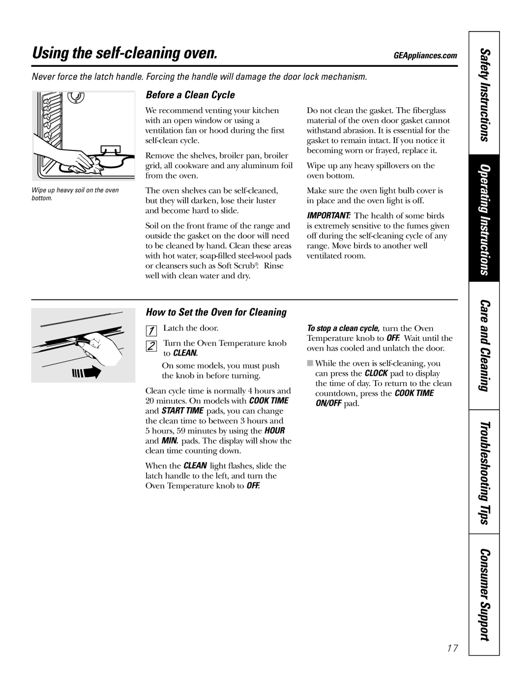 GE 68, EER 3000, JB700, 67, 78, 69, 71 Using the self-cleaning oven, Instructions Operating Instructions, Before a Clean Cycle 