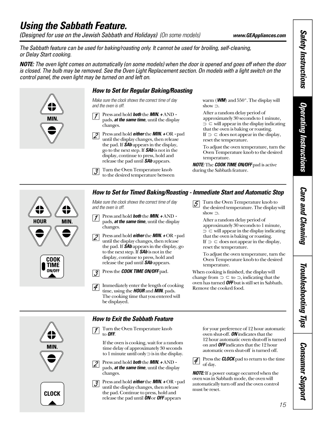 GE JBP70, EER2000 Using the Sabbath Feature, Operating Instructions, Safety Instructions, Cleaning Troubleshooting 