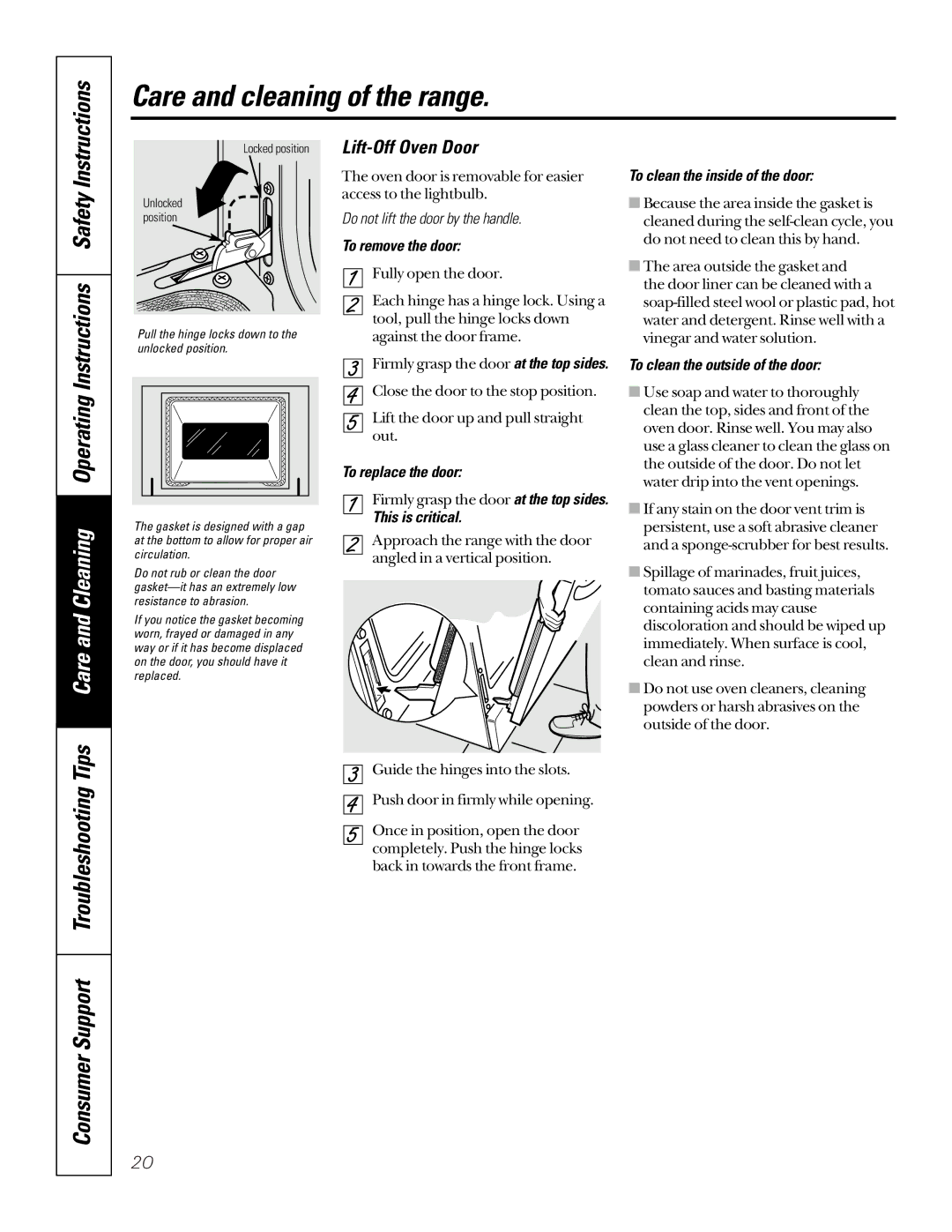 GE EER2000, JBP70 owner manual Lift-Off Oven Door 