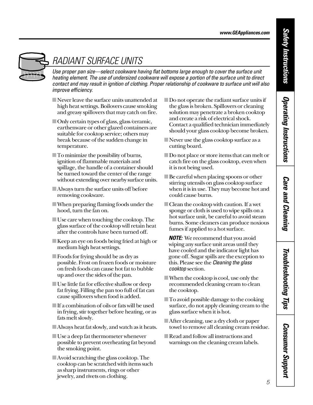 GE JBP70, EER2000 owner manual Radiant Surface Units 