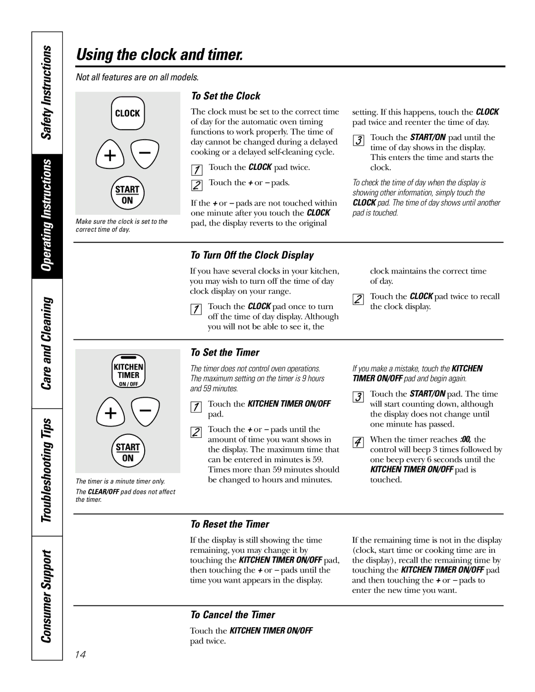 GE EER3000 owner manual Using the clock and timer, Support 