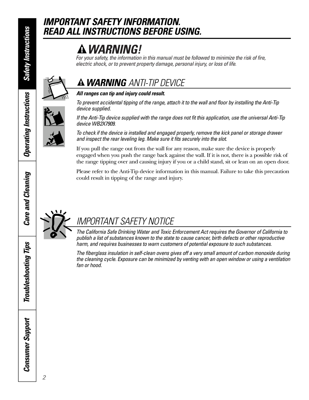 GE EER3000 owner manual Important Safety Notice, All ranges can tip and injury could result 