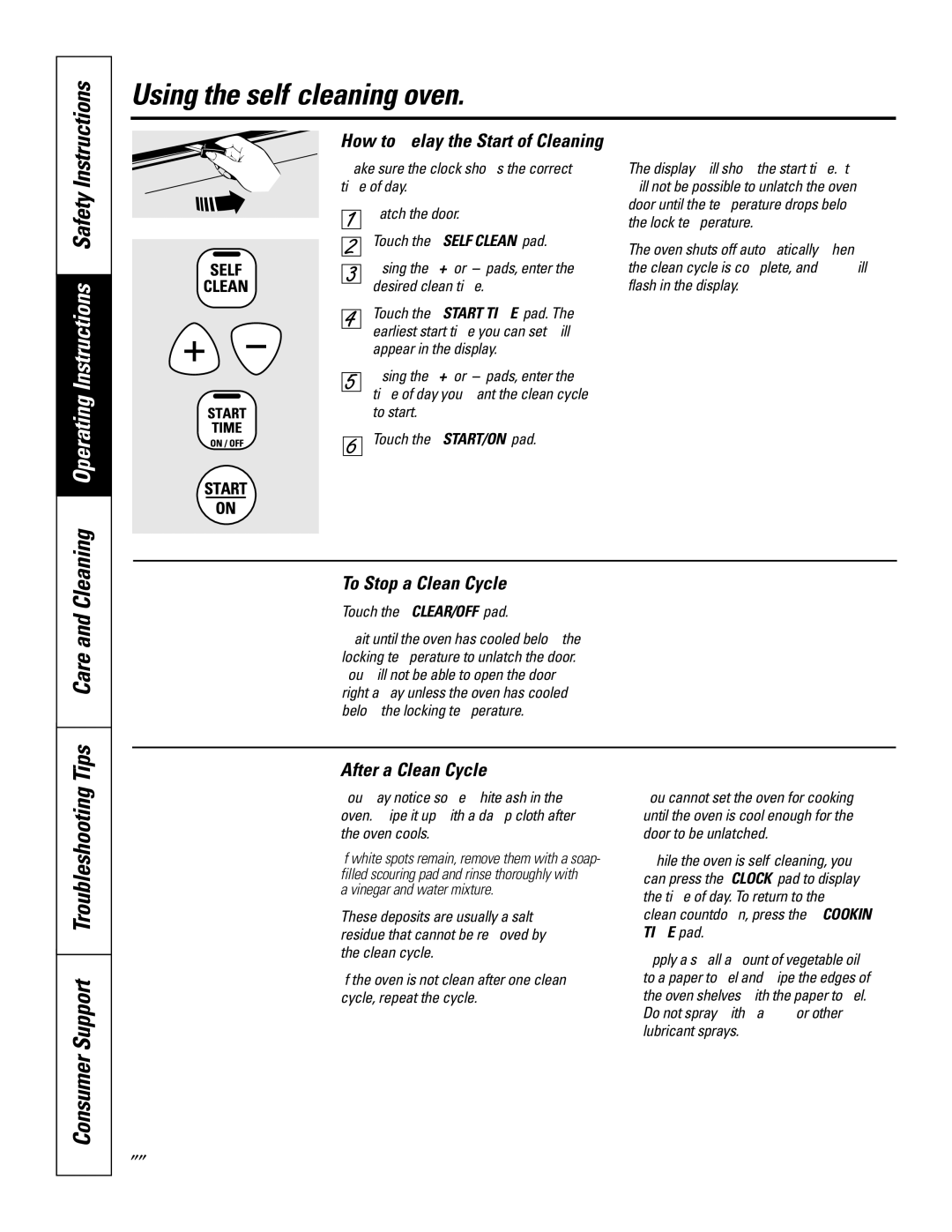 GE EER3000 owner manual Consumer Support Troubleshooting Tips, After a Clean Cycle, How to Delay the Start of Cleaning 