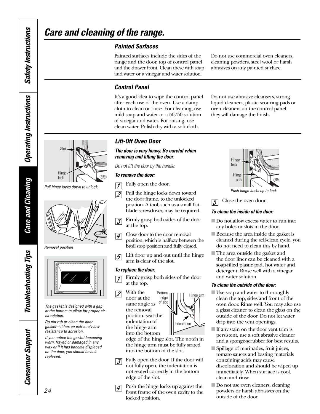 GE EER3000 owner manual Painted Surfaces, Control Panel, Lift-Off Oven Door 