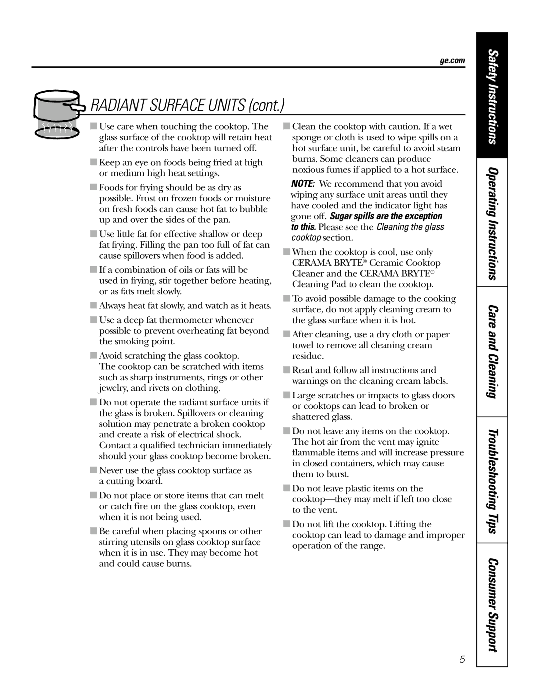 GE EER3000 owner manual Radiant Surface Units 