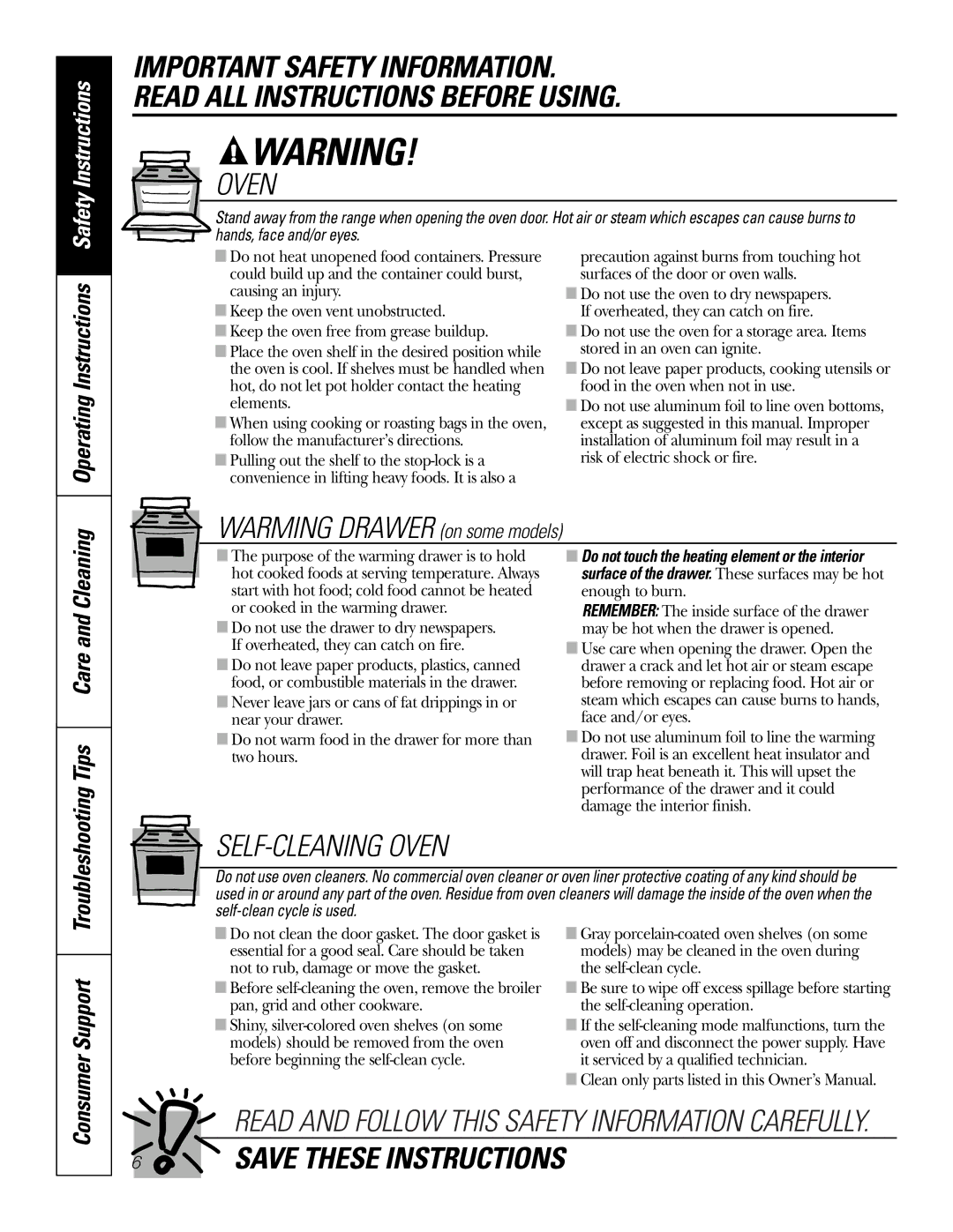 GE EER3000 owner manual Troubleshooting Tips Care and Cleaning, Operating Instructions 