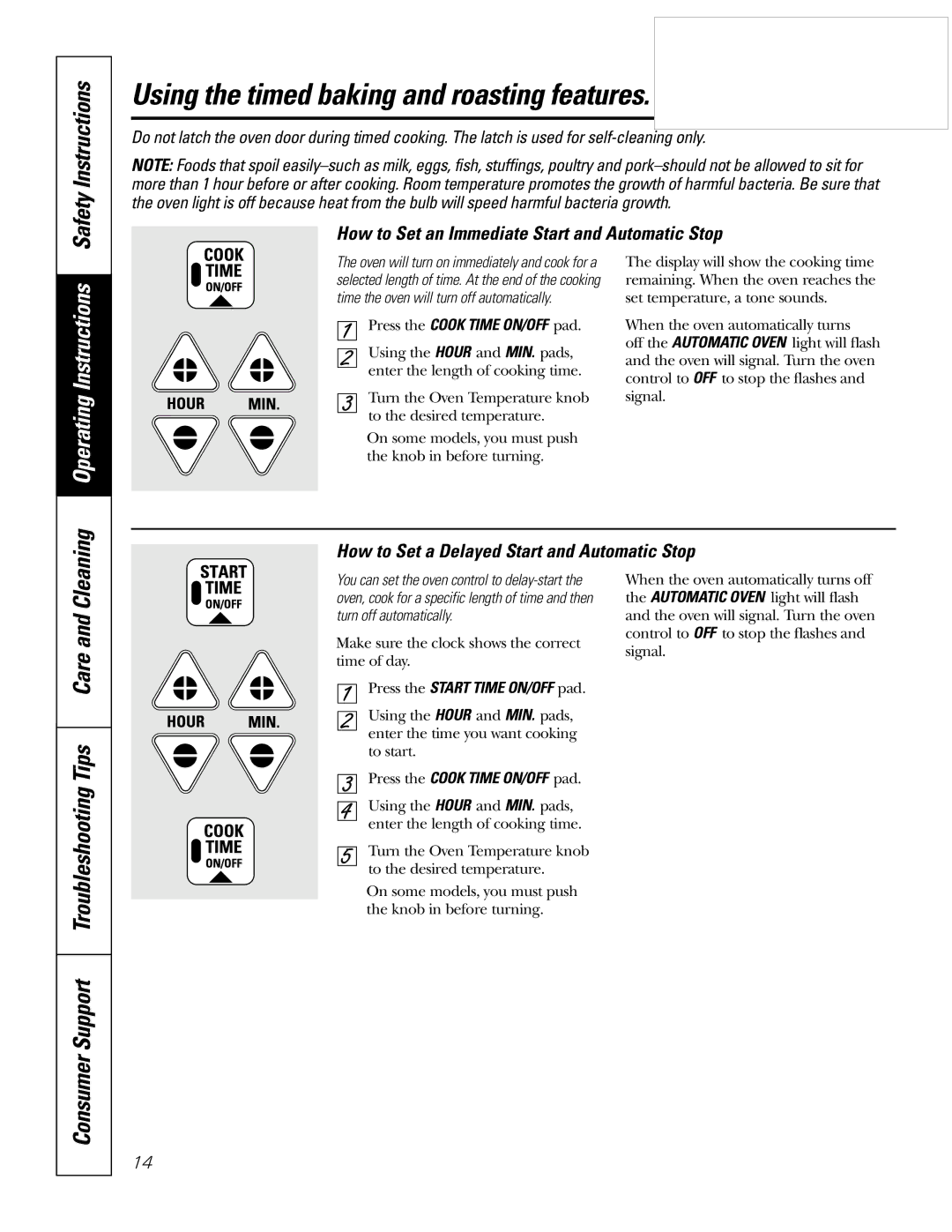 GE EER3002 owner manual Using the timed baking and roasting features, Safety Instructions 