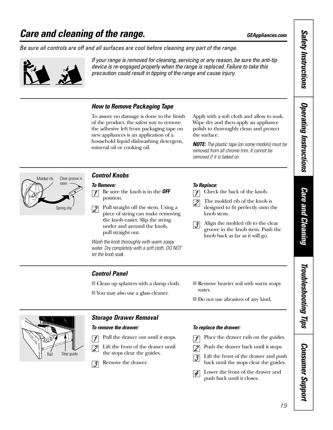 GE EER3002 owner manual Care and cleaning of the range, Care and Cleaning 