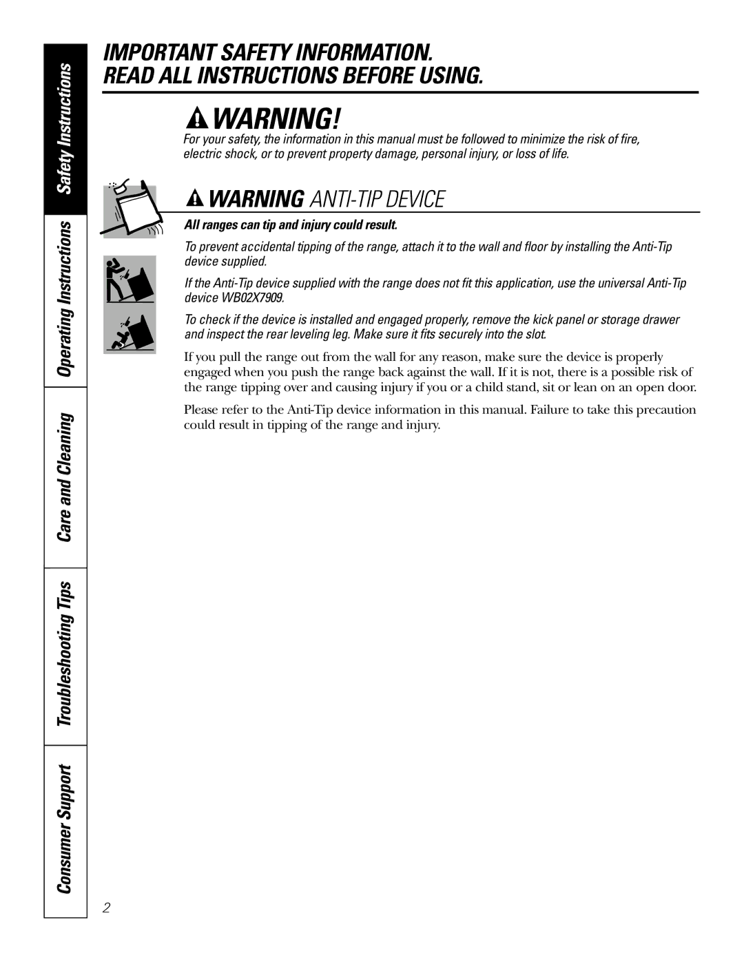 GE EER3002 owner manual All ranges can tip and injury could result 