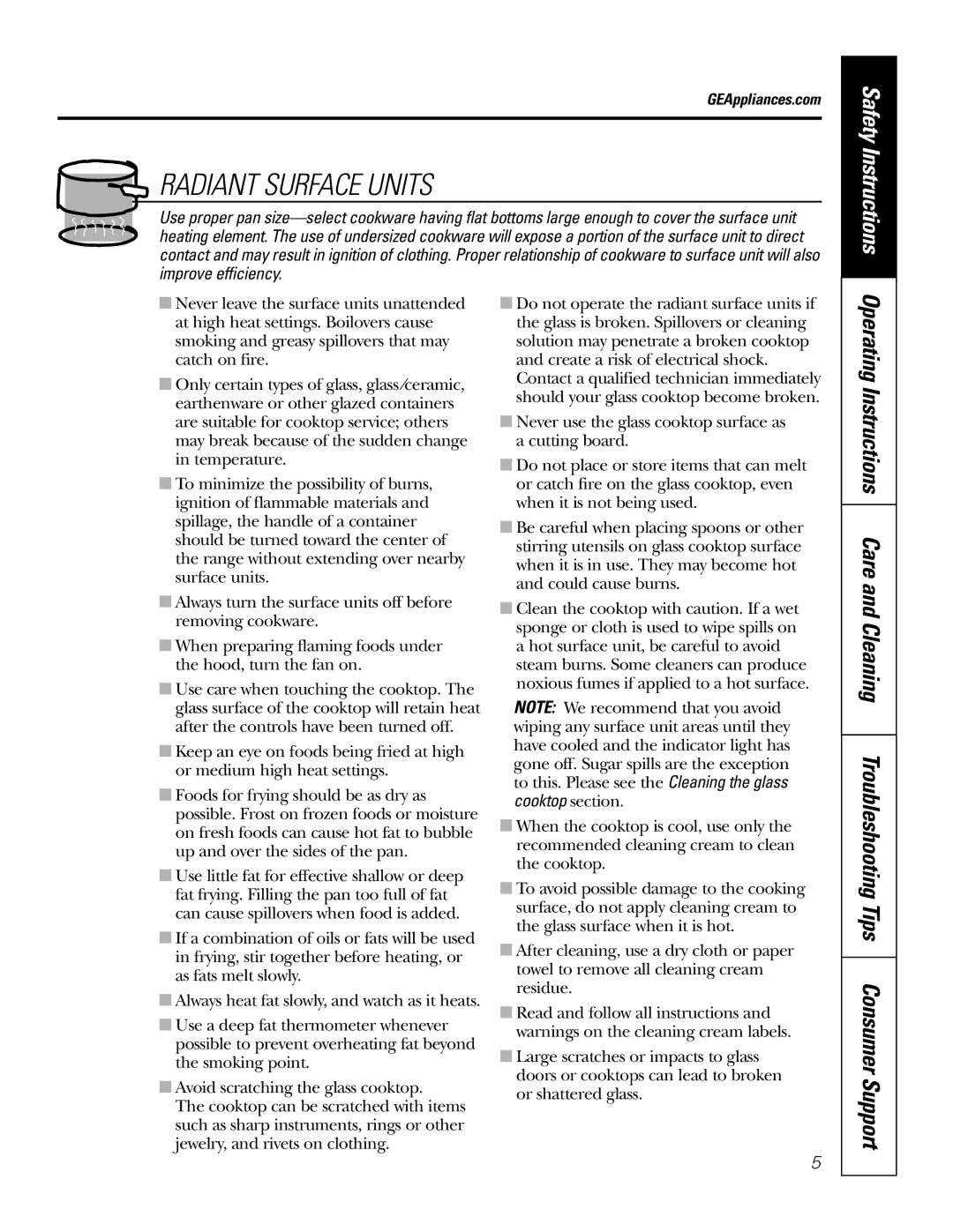 GE EER3002 owner manual Radiant Surface Units 