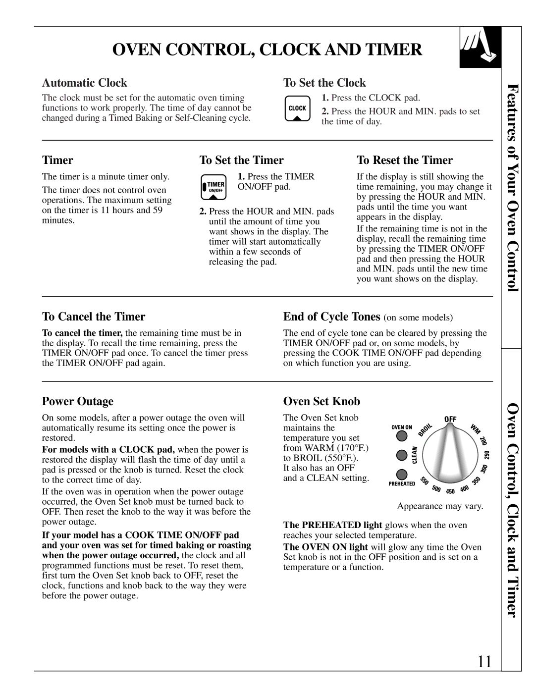 GE RGB744, EGR2000, LGB356 manual Oven CONTROL, Clock and Timer 