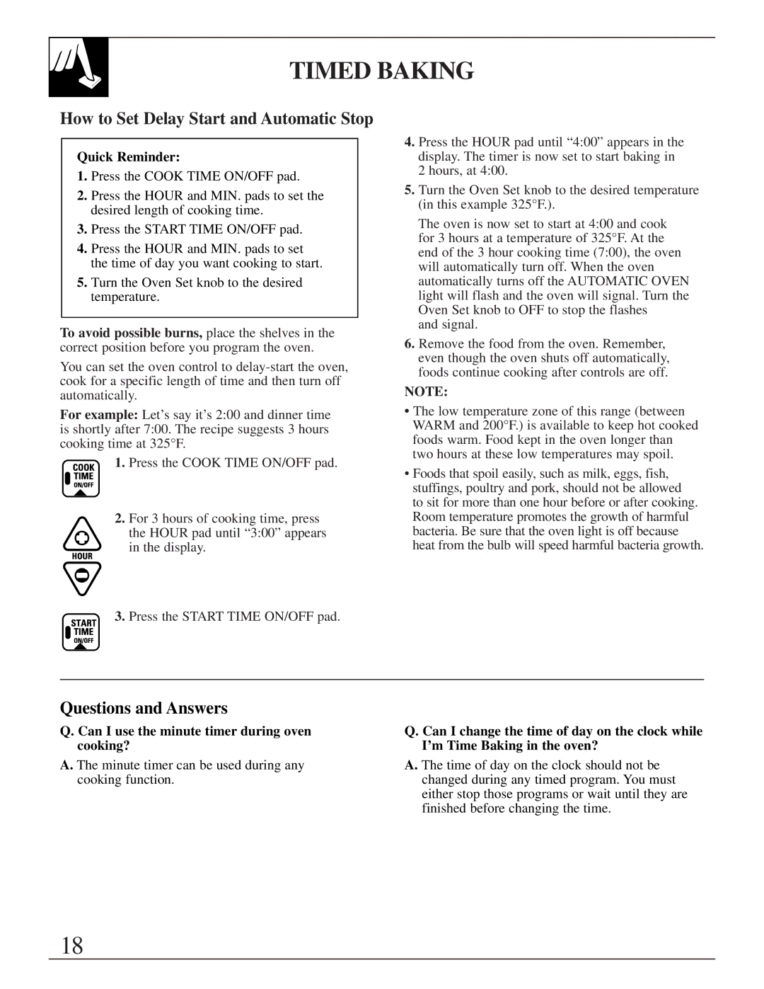 GE EGR2000, LGB356, RGB744 manual How to Set Delay Start and Automatic Stop, Questions and Answers, Quick Reminder 